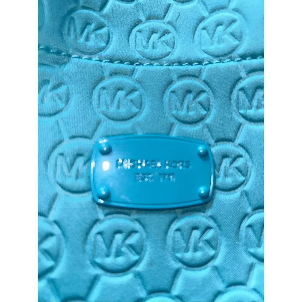 Michael Kors Turquoise Neoprene Tote with Patent Straps